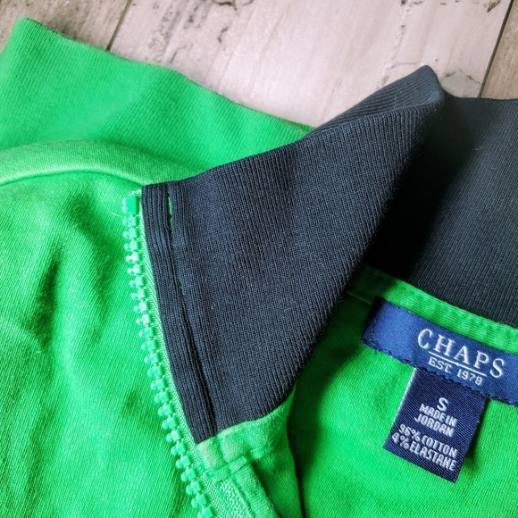 Chaps Stretchy Cotton Green and Black Zip-Up Sweat Jacket 70s Track Jacket EUC - Picture 5 of 16